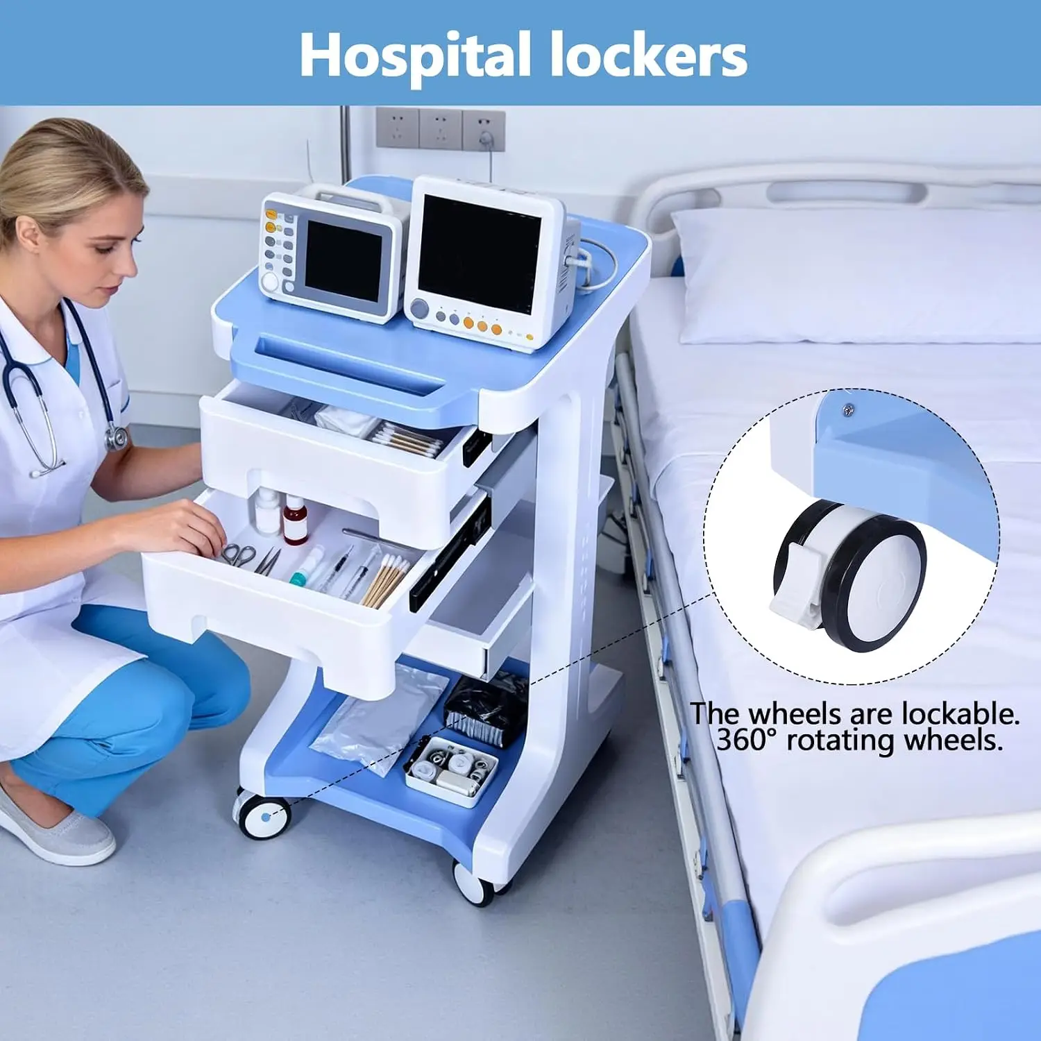 3-laags medische rolwagen met  - Medical Lab Ultrasound recensie en prijs